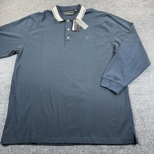 Greg Norman Polo Shirt Mens 3XL Blue Stripe Long Sleeve Cotton Knit Golf Top New